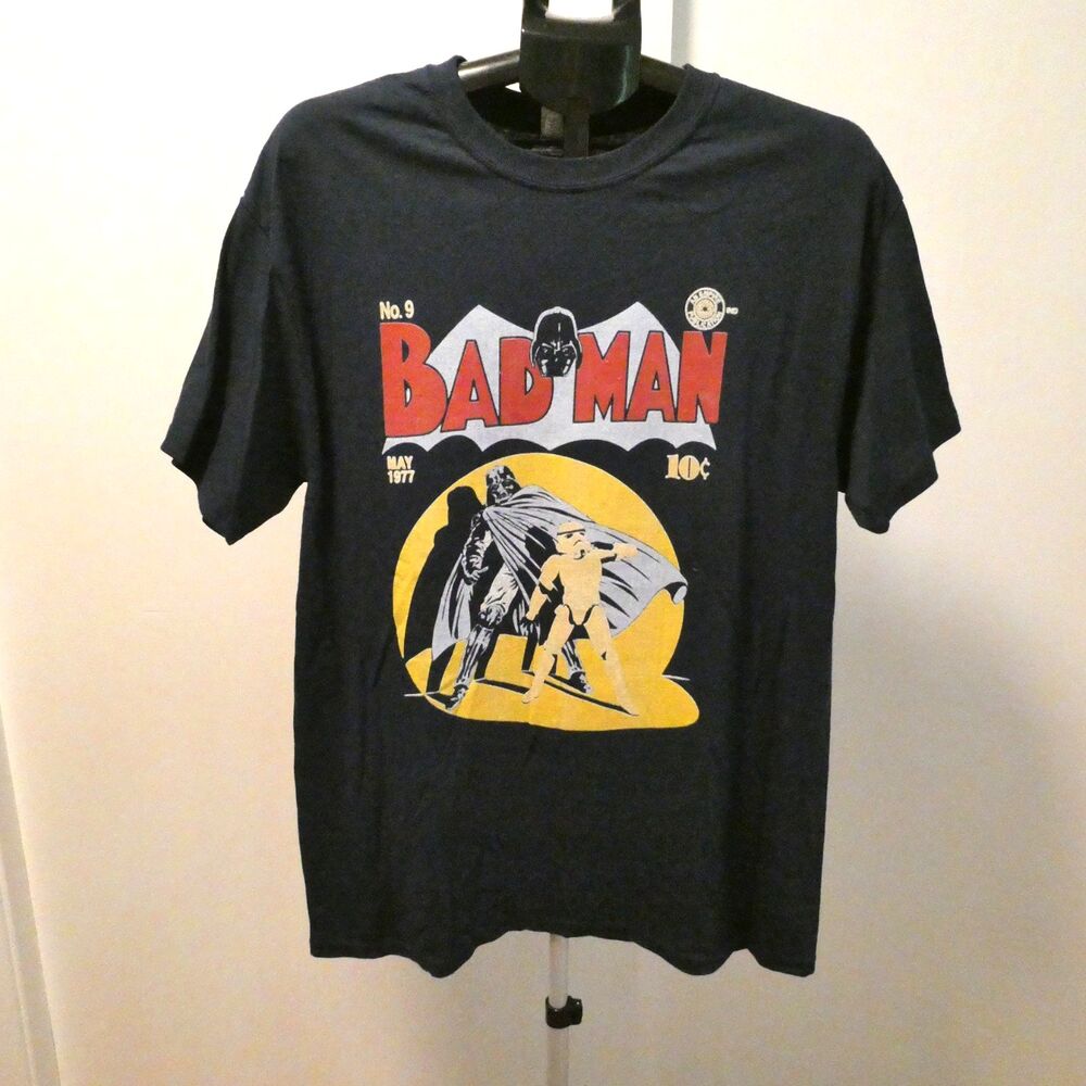 Star Wars Bad Man Vintage Comic Parody T-Shirt Darth Vader Batman Style L NAVY